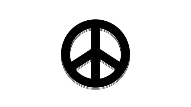 Icona Black Peace Isolata Sfondo Bianco Simbolo Hippie Pace Animazione — Video Stock
