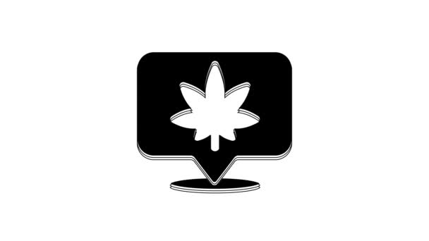 Black Map Pointer Marijuana Cannabis Leaf Icon Isolated White Background — Wideo stockowe