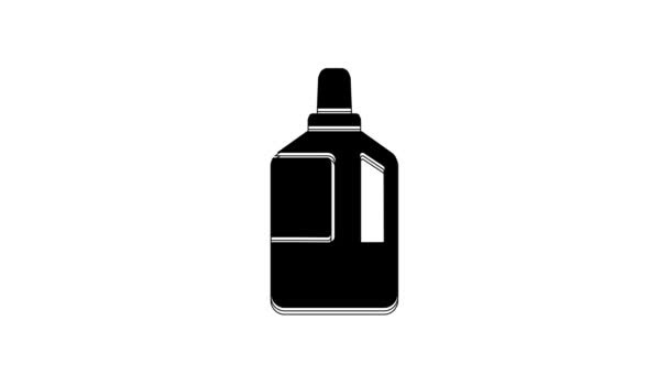 黒い生地の柔らかいアイコンは白い背景に隔離されています 液体洗濯洗剤 コンディショナー 洗浄剤 漂白剤 4Kビデオモーショングラフィックアニメーション — ストック動画
