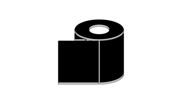Черный Рулон Туалетной Бумаги Значок Изолирован Белом Фоне Видеографическая Анимация — стоковое видео