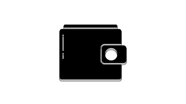 黑色钱包图标孤立在白色背景 钱包图标 现金储蓄符号 4K视频运动图形动画 — 图库视频影像