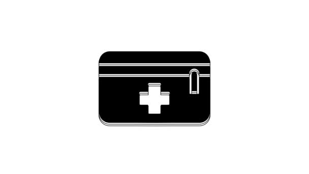 黑色急救箱图标隔离在白色背景 有交叉的医疗盒紧急医疗设备 卫生保健概念 4K视频运动图形动画 — 图库视频影像