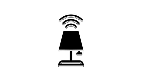 Black Smart Tafellamp Systeem Pictogram Geïsoleerd Witte Achtergrond Internet Things — Stockvideo