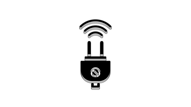 Black Smart Electric Plug System Icon Isolated White Background Internet — стоковое видео