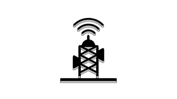 Black Wireless Antenna Icon Isolated White Background Technology Network Signal — Vídeo de Stock