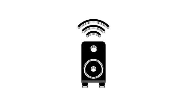 Black Smart Stereo Speaker System Icon Isolated White Background Sound — Stockvideo