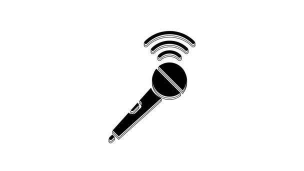 Black Wireless Microphone Icon Isolated White Background Air Radio Mic — Vídeo de Stock