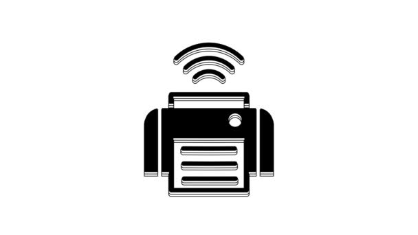 Black Smart Printer System Icon Isolated White Background Internet Things — ストック動画