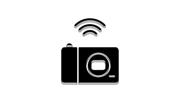 Піктограма Фотокамери Black Smart Ізольована Білому Тлі Концепція Інтернету Речей — стокове відео