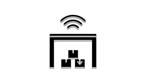 Black Smart Warehouse System Icon Isolated White Background Video Motion — 图库视频影像
