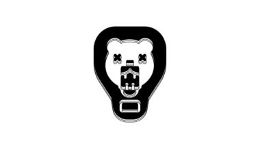 Siyah Ayı kafası beyaz arka planda izole edilmiş kalkan simgesinde. Duvarda av kupası. 4K Video hareketli grafik canlandırması.