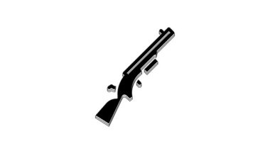 Black Shotgun icon isolated on white background. Hunting gun. 4K Video motion graphic animation.