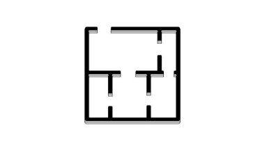 Black House plan icon isolated on white background. 4K Video motion graphic animation.