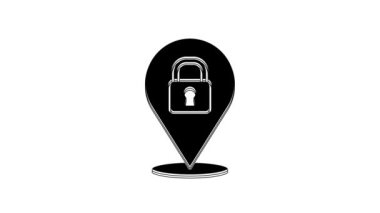 Black Location lock icon isolated on white background. The concept of the house turnkey. 4K Video motion graphic animation.