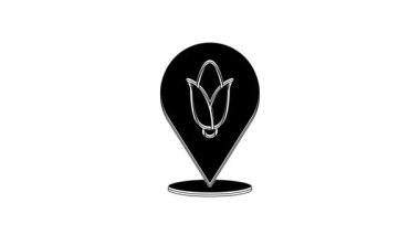 Black Location corn icon isolated on white background. 4K Video motion graphic animation.