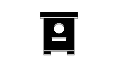 Beyaz arka planda izole edilmiş arılar için Siyah Kovan. Arı kovanı sembolü. Apiary ve arı yetiştiriciliği. Tatlı doğal yemek. 4K Video hareketli grafik canlandırması.