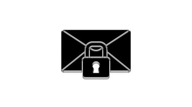 Black Mail message lock password icon isolated on white background. Envelope with padlock. Private, security, secure, protection, privacy. 4K Video motion graphic animation.