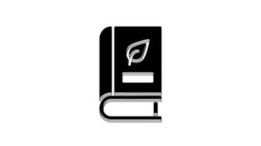 Black Medical book with leaf icon isolated on white background. 4K Video motion graphic animation.