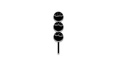 Black Takoyaki on a stick icon isolated on white background. Japanese street food. 4K Video motion graphic animation.