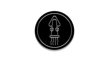Black Octopus on a plate icon isolated on white background. 4K Video motion graphic animation.