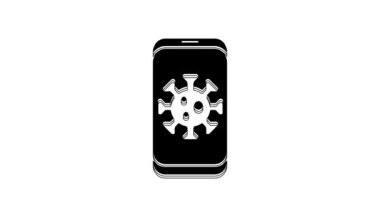 Black Virus statistics on mobile icon isolated on white background. Corona virus 2019-nCoV. Bacteria and germs, cell cancer, microbe, fungi. 4K Video motion graphic animation.