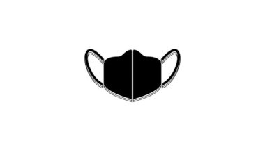 Siyah tıbbi maske simgesi beyaz arkaplanda izole edilmiş. 4K Video hareketli grafik canlandırması.