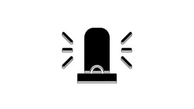 Siyah Flasher siren simgesi beyaz arkaplanda izole edildi. Acil durum sireni. 4K Video hareketli grafik canlandırması.