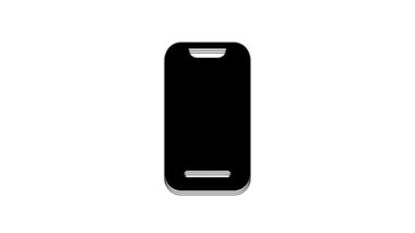 Siyah Akıllı Telefon, beyaz arkaplanda izole edilmiş bir cep telefonu simgesi. 4K Video hareketli grafik canlandırması.