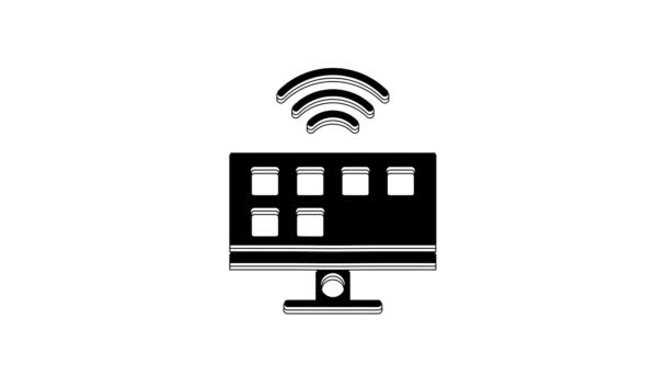 Ícone Sistema Inteligente Preto Isolado Fundo Branco Sinal Televisão Internet — Vídeo de Stock