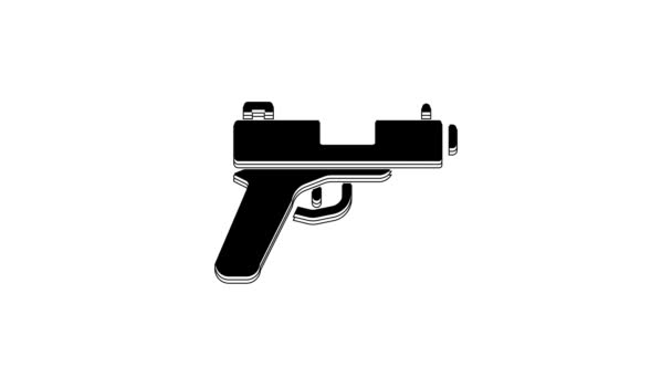 Черный Пистолет Пистолет Значок Изолирован Белом Фоне Полиция Военный Пистолет — стоковое видео
