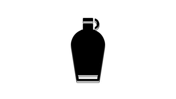 Zwarte Kanteen Waterfles Pictogram Geïsoleerd Witte Achtergrond Toeristenkolf Pictogram Potje — Stockvideo