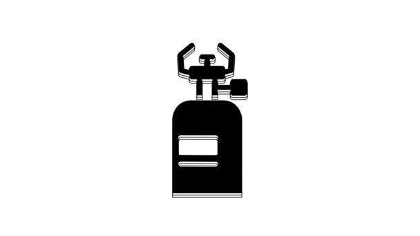 黑色野营煤气炉图标隔离在白色背景 便携式燃气燃烧器 远足露营装备4K视频运动图形动画 — 图库视频影像