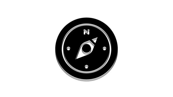 Черный Компас Значок Изолирован Белом Фоне Символ Навигации Windrose Знак — стоковое видео