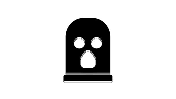 白の背景に隔離された黒いバラクラバのアイコン 冬のスポーツのための衣類や犯罪者や泥棒のためのマスクの作品 4Kビデオモーショングラフィックアニメーション — ストック動画