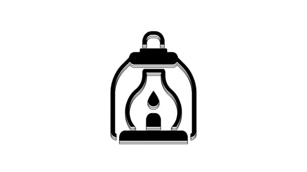 黑色露营灯笼图标隔离在白色背景 4K视频运动图形动画 — 图库视频影像