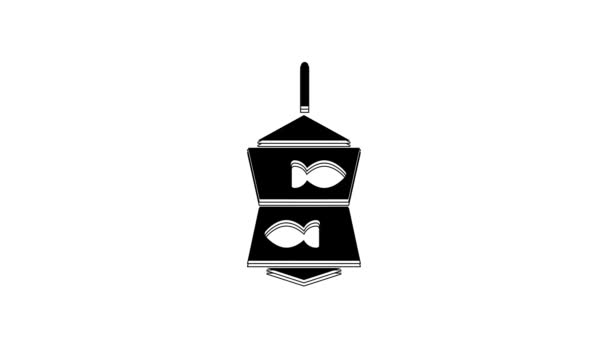 黑色渔网 鱼的图标孤立在白色背景上 4K视频运动图形动画 — 图库视频影像