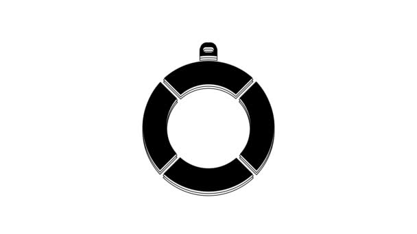 Black Lifebuoy Icon Isolated White Background Lifebelt Symbol Video Motion — Stock Video