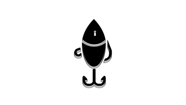 Ікона Чорної Риболовлі Ізольована Білому Тлі Рибна Ловля Відеографічна Анімація — стокове відео