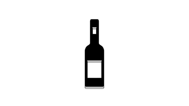 Черный Стеклянная Бутылка Водки Икона Изолированы Белом Фоне Видеографическая Анимация — стоковое видео