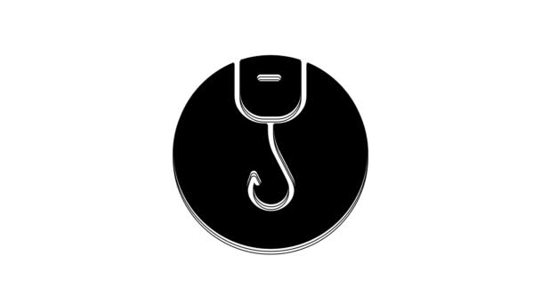 Ікона Чорного Рибного Гака Ізольована Білому Тлі Рибна Ловля Відеографічна — стокове відео