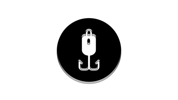 Ікона Чорного Рибного Гака Ізольована Білому Тлі Рибна Ловля Відеографічна — стокове відео
