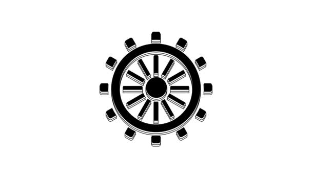 Ikona Černého Volantu Lodě Izolovaná Bílém Pozadí Grafická Animace Pohybu — Stock video