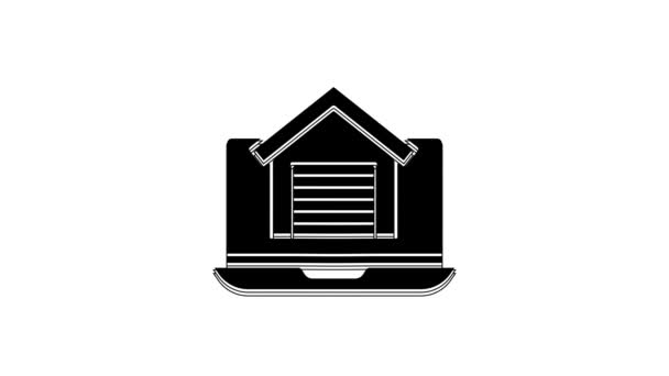 Black Online Immobilier Maison Sur Ordinateur Portable Icône Isolé Sur — Video
