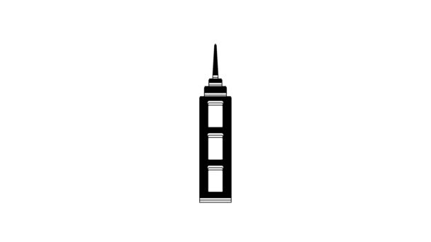 Black Skyscraper Icon Isolated White Background Metropolis Architecture Panoramic Landscape — Stock Video