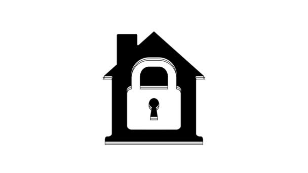 Black House Protection Icon Isolated White Background Home Lock Protection — Wideo stockowe
