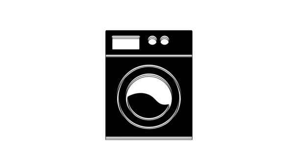 Siyah Çamaşır Makinesi Simgesi Beyaz Arkaplanda Izole Edilmiş Çamaşır Makinesi — Stok video