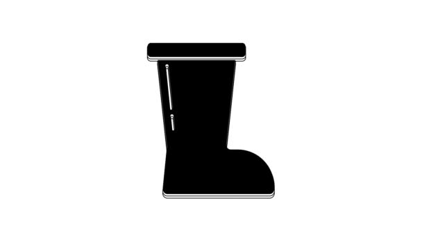 Black Waterproof Rubber Boot Icon Isolated White Background Gumboots Rainy — Stock Video