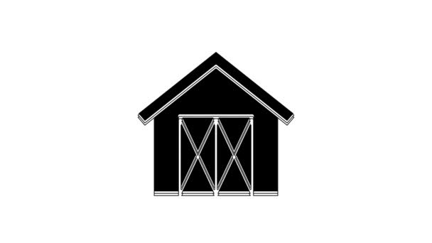 Black Farm House Icon Isolated White Background Video Motion Graphic — Stock Video