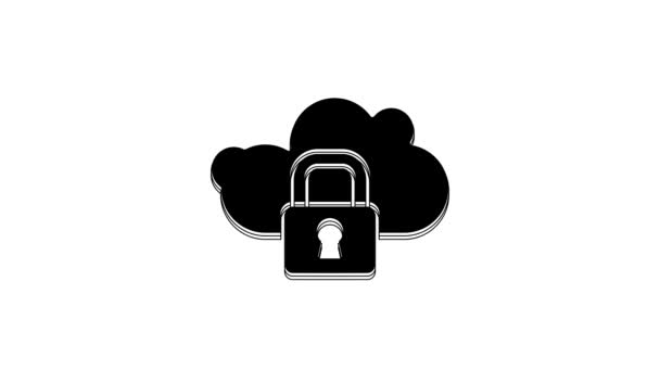 Μαύρο Cloud Υπολογιστική Κλειδαριά Εικονίδιο Απομονώνονται Λευκό Φόντο Ασφάλεια Ασφάλεια — Αρχείο Βίντεο