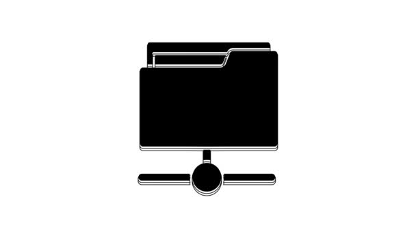 黑色Ftp文件夹图标隔离在白色背景上 软件更新 传输协议 路由器 团队合作工具管理 复制过程 4K视频运动图形动画 — 图库视频影像